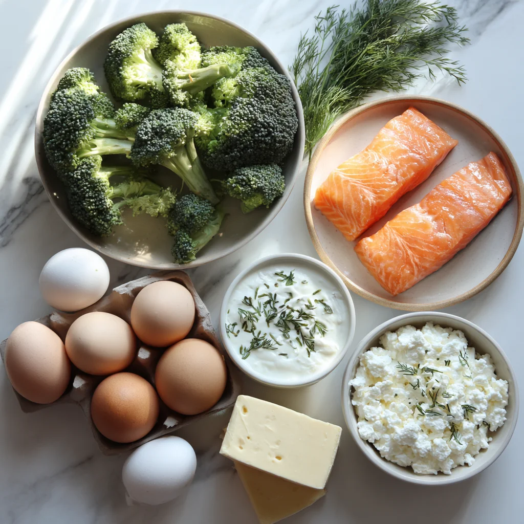 ingredients used in Broccoli Salmon and Cottage Cheese Frittata Recipe