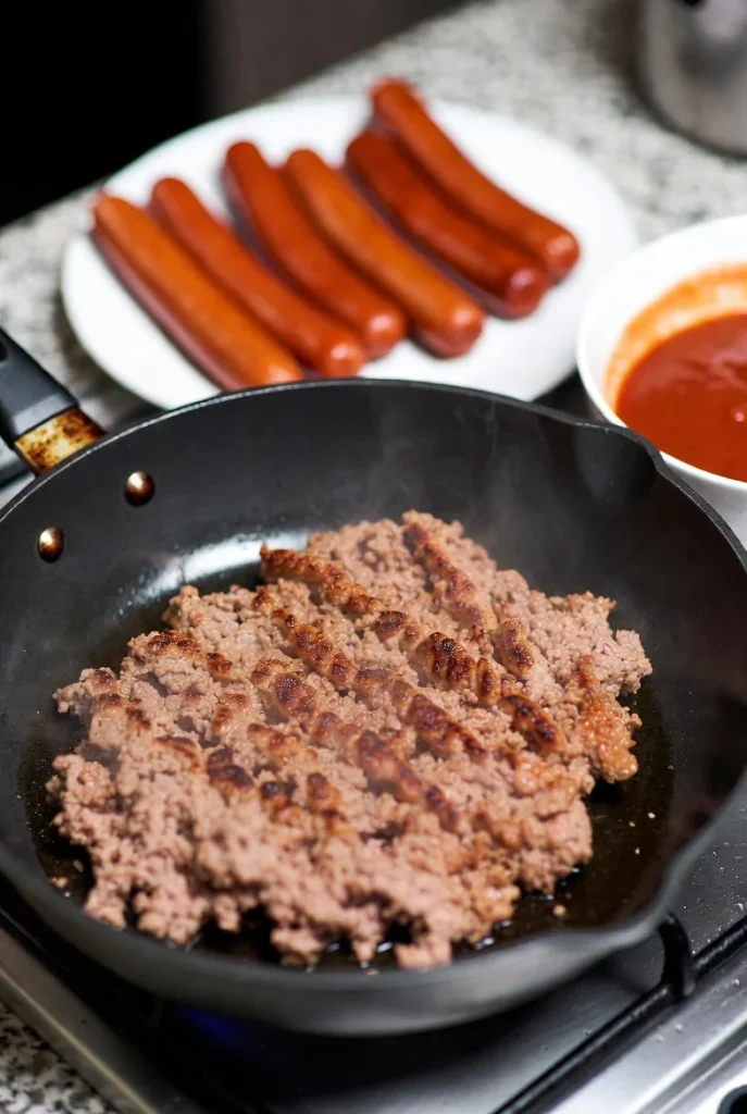 Preparing Big Mac hot dog recipe at home.