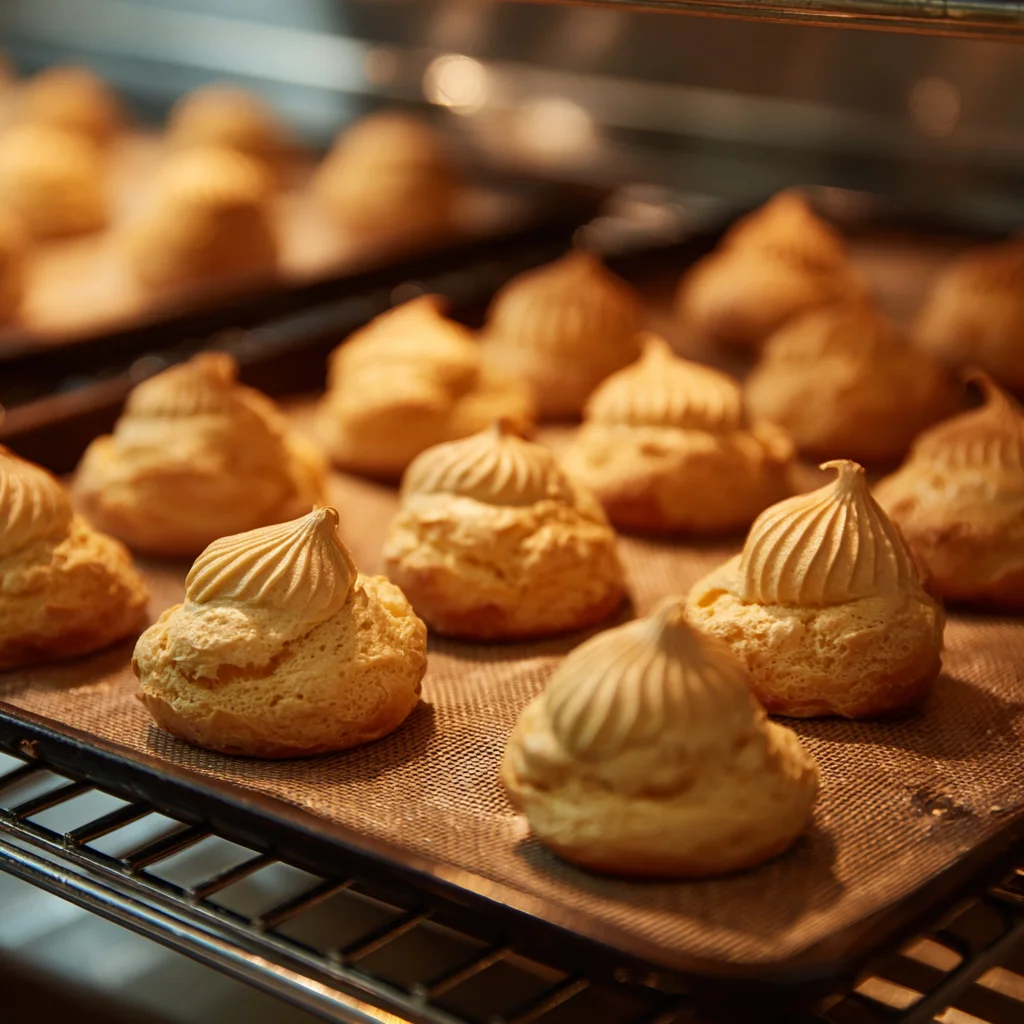 Preparing choux pastry for cream puffs.