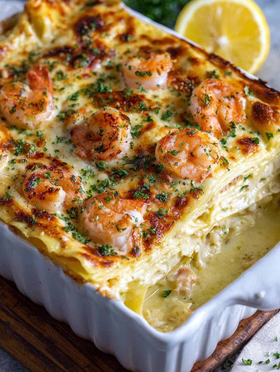 Creamy Garlic Butter Shrimp Lasagna Recipe