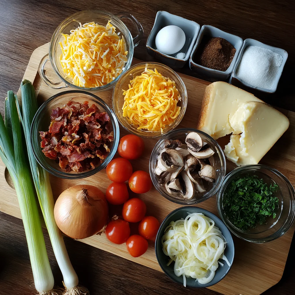 Ingredients for low carb bacon cheeseburger casserole.
