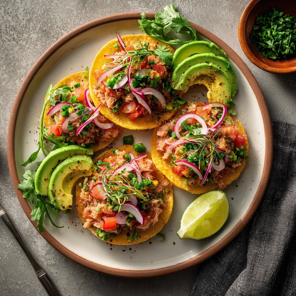 Spicy Tuna and Avocado Tostadas Recipe final serving