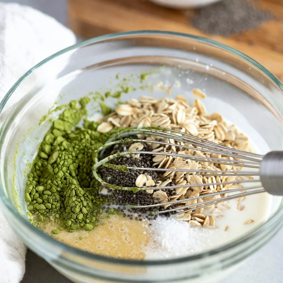 rolled oats and chia seeds to the liquid mixture