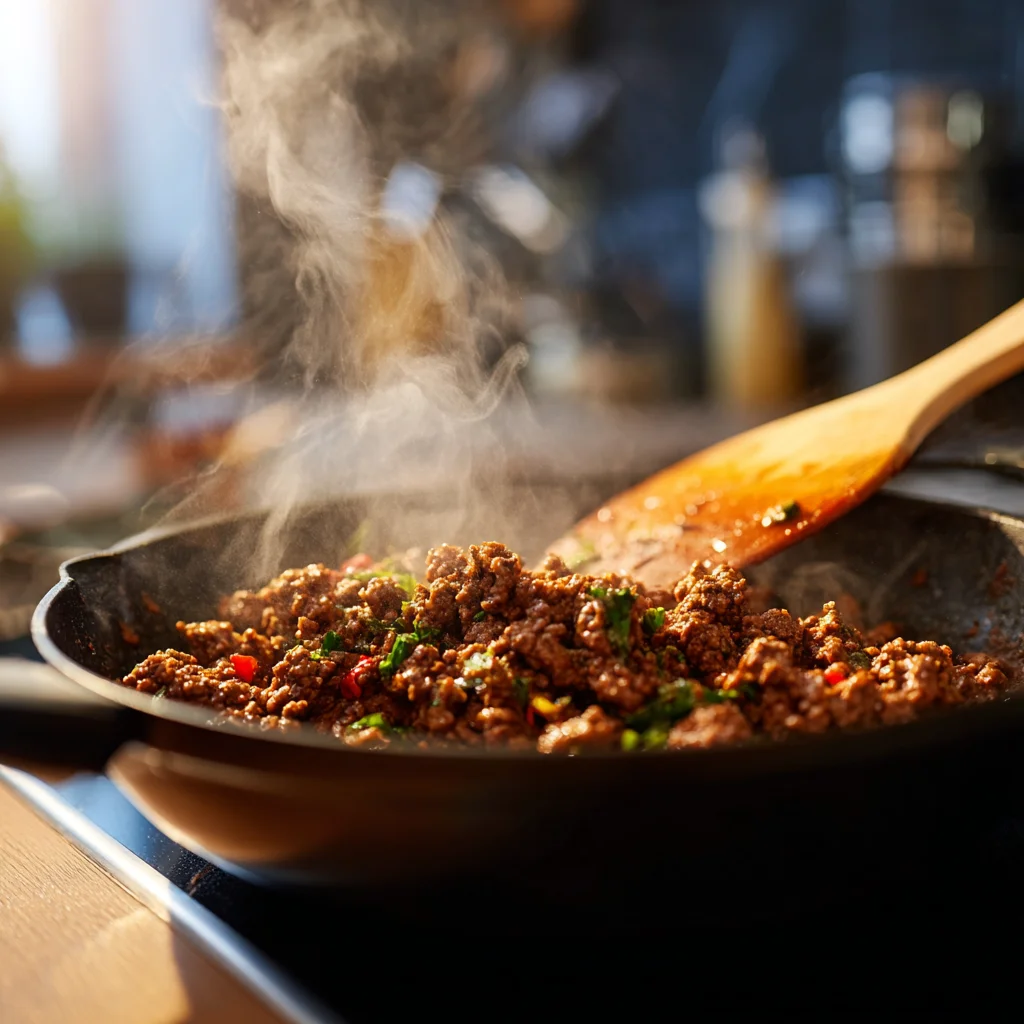 cooked the beaf for Big Mac Wraps