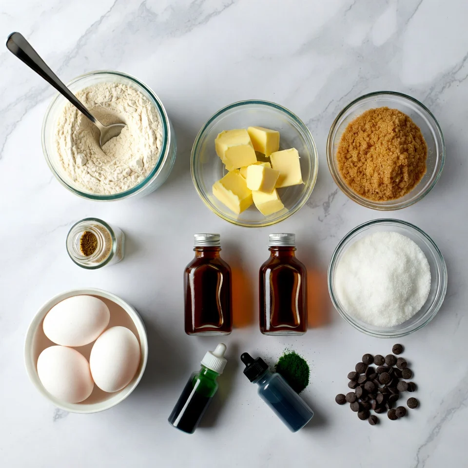 Ingredients used in Mint chocolate chip cookies